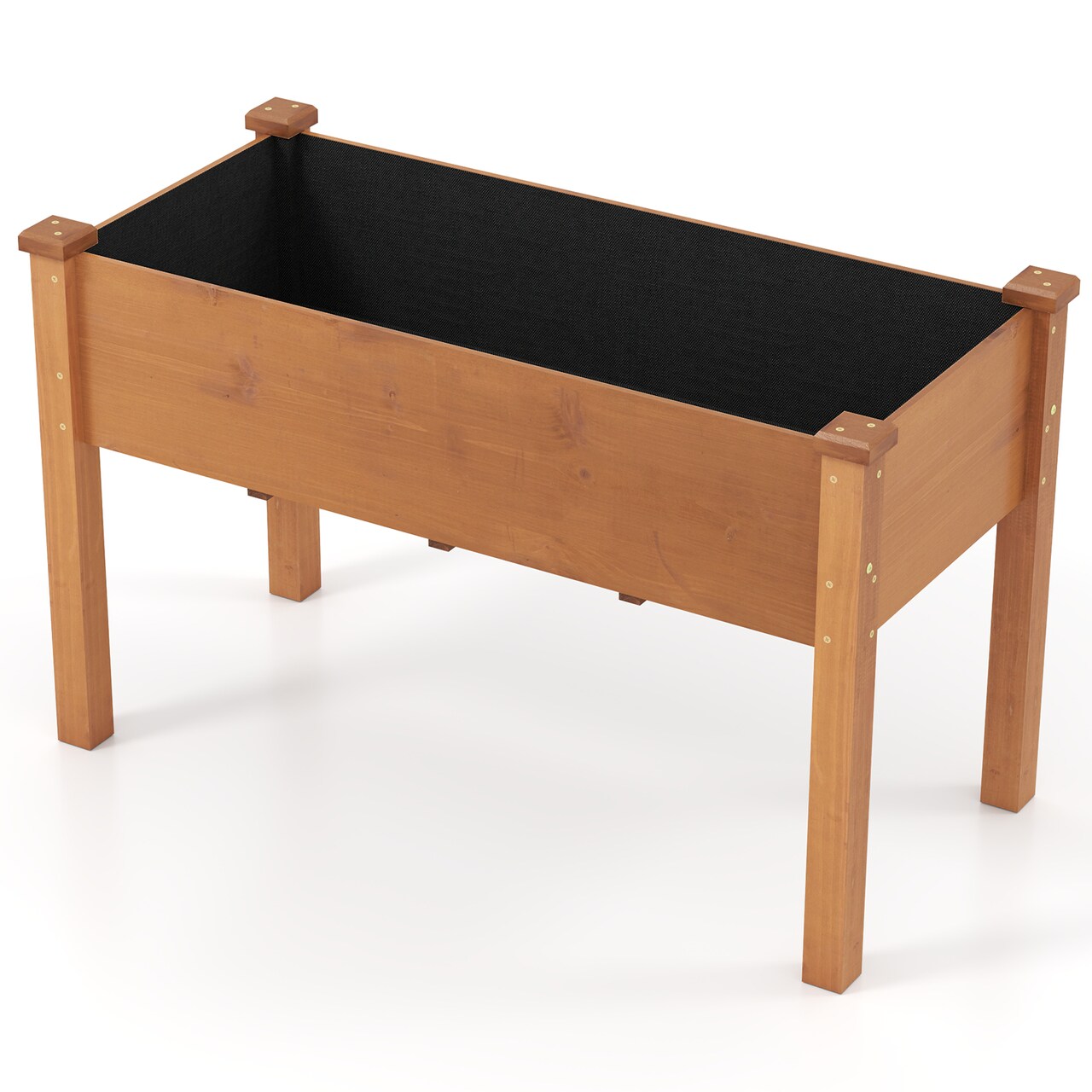 Brown Fir Wood Raised Garden Bed with Liner and Drainage Holes